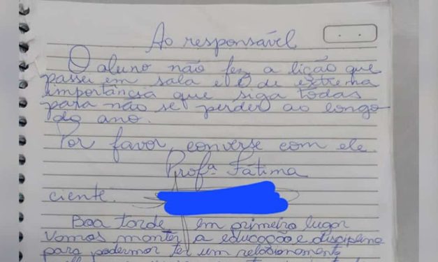 Professora manda bilhete a pais por lição que aluno não fez e é ameaçada