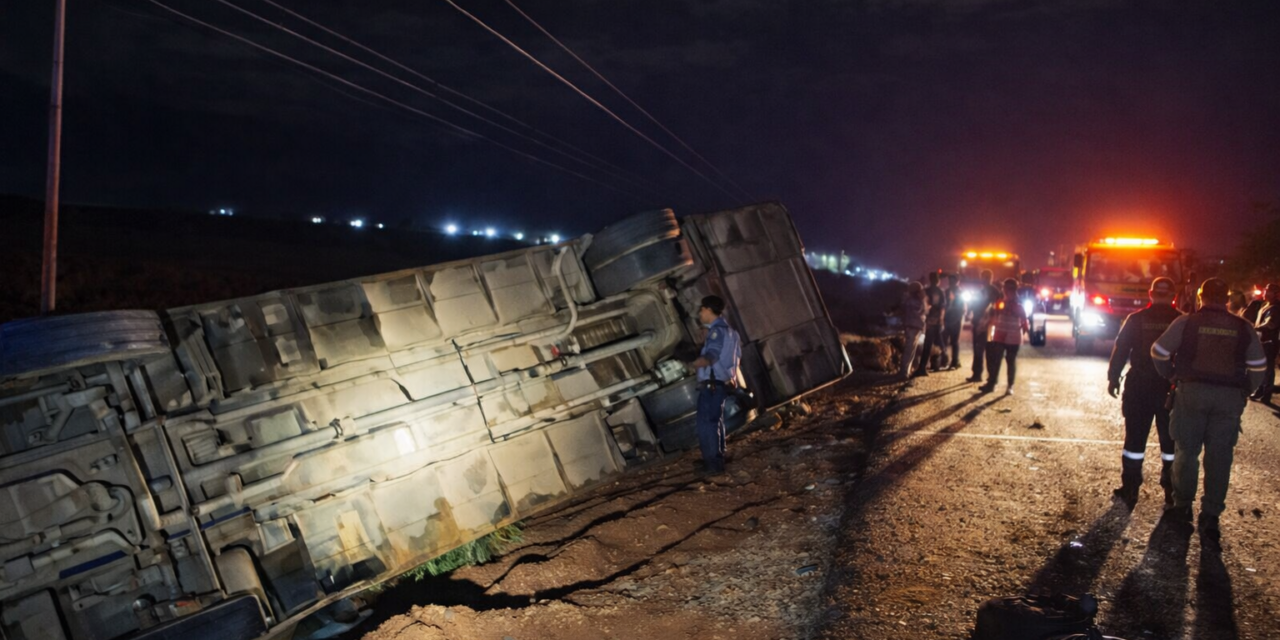 Ônibus com passageiros sofre capotamento na BR-163 em Mato Grosso